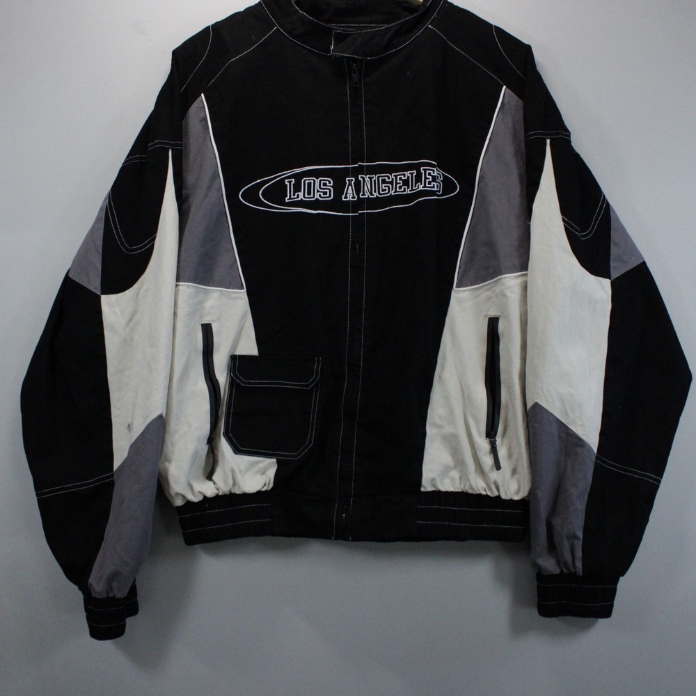 Fashion Nova Los Angeles Biker Jacket Mens XL Black Colorblock Racing Streetwear